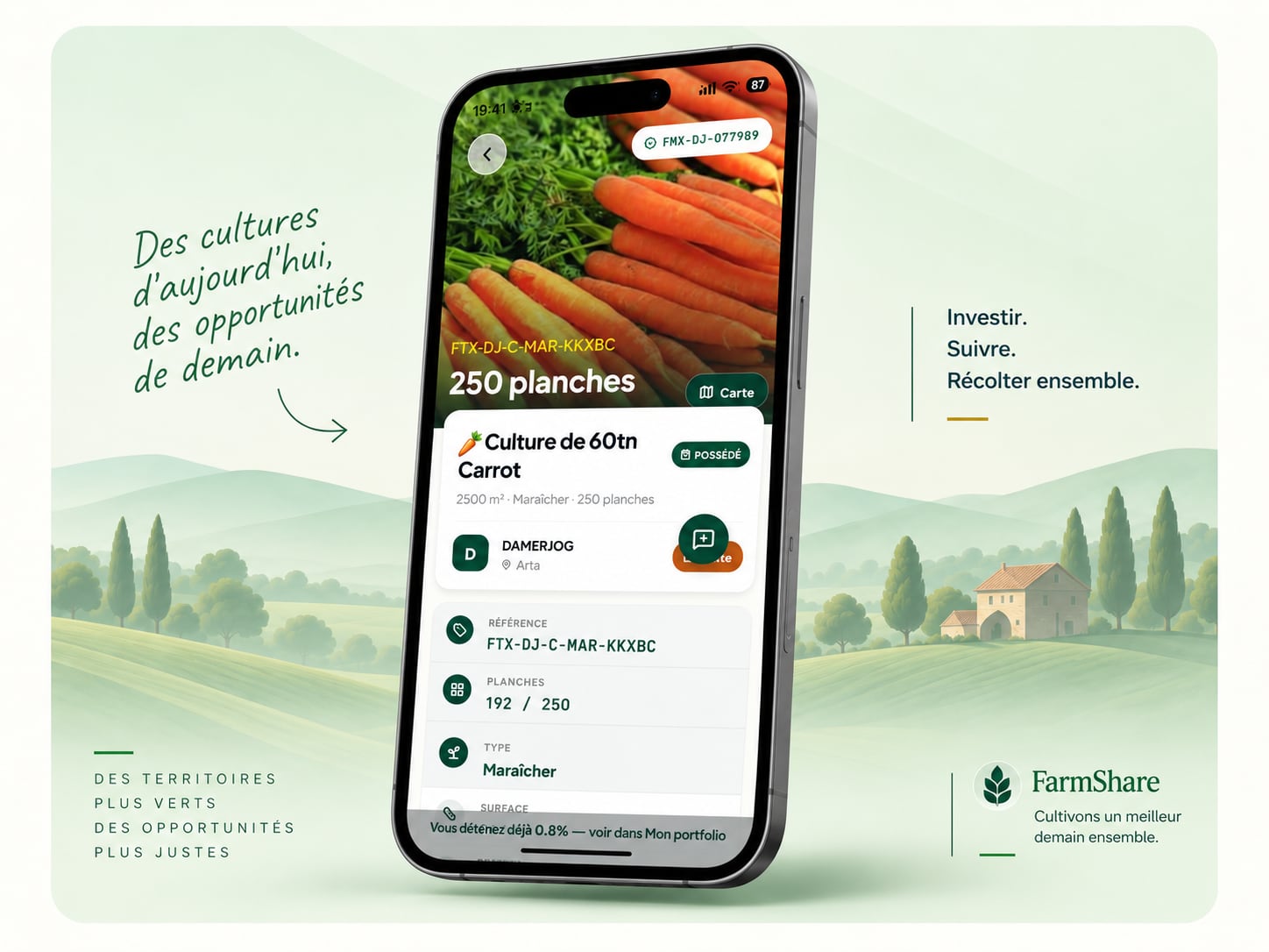 Fiche d'une parcelle maraîchère dans l'application FarmShare